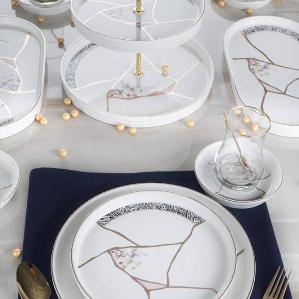 Acar - Kintsugi Moon Red Touch Frühstücksset 25 Teilig für 6 Personen
