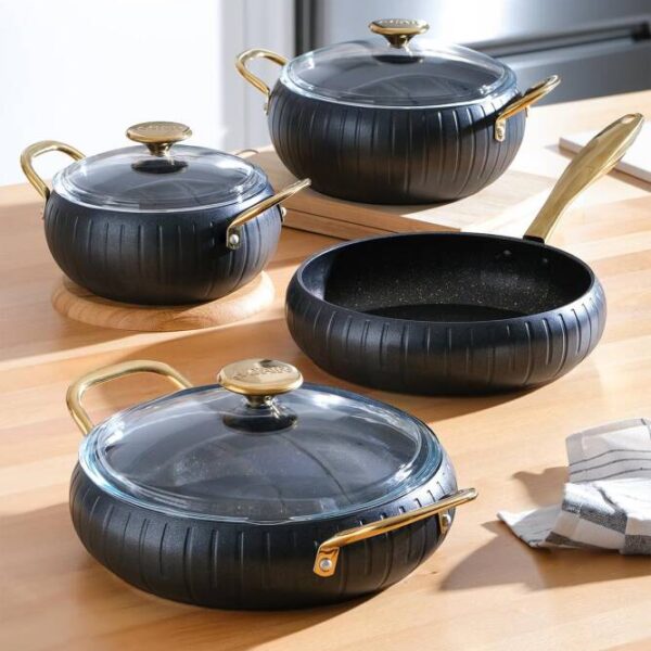 Acar - Moretti Schwarz-Gold Granit Topfset 7 Teilig
